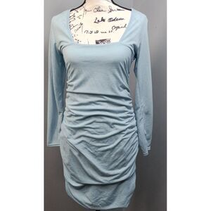 PRETTYLITTLETHING Midi Dress Womens Size 10‎ Light Blue Side Ruched Square Neck